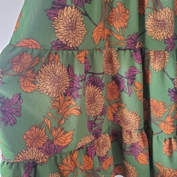 Monteau  autumn green flowered dress size xs - Picture 10 of 11